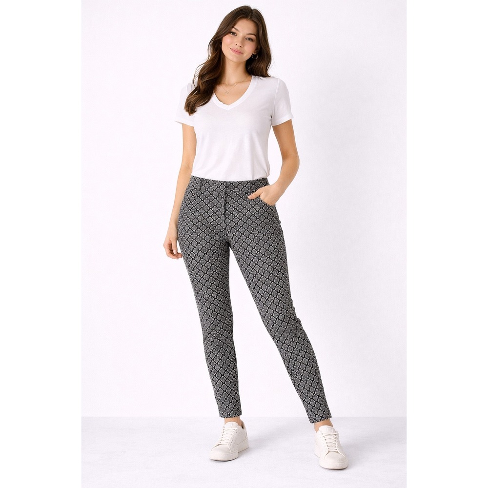 White House Black Market Slim Ankle Pants Black White‎ Geometric Tile Print 4R